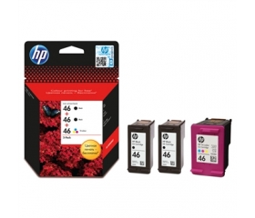 HP No.46 Ultra Ink Advantage 3-Pack 2 x Black+1 x Tri-Color F6T40AE